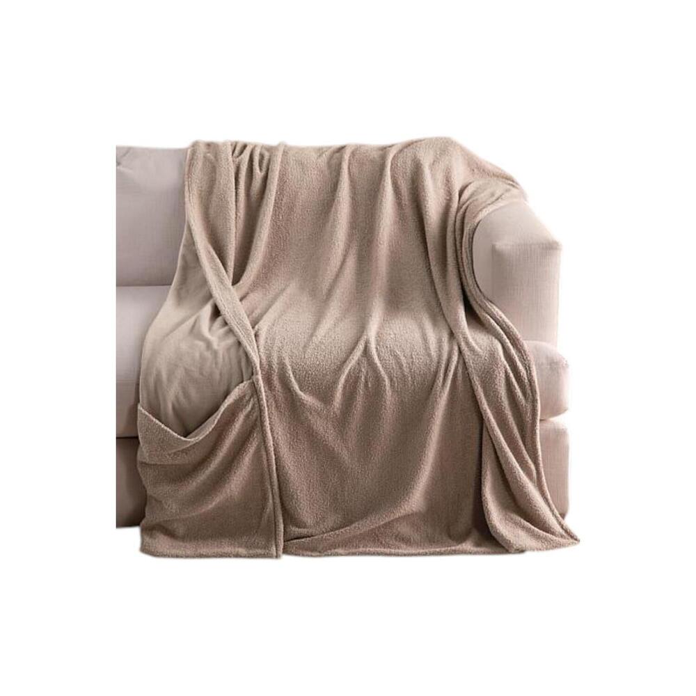 Comfort Code Marshmallow Sherpa Knit Throw Blanket w/ Pocket Taupe